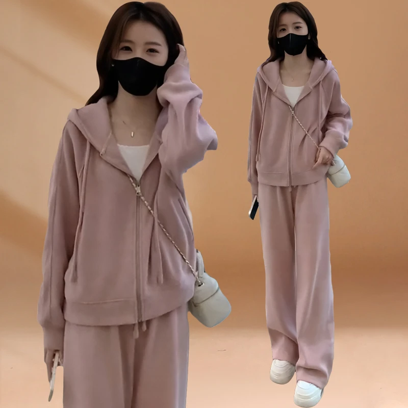 时尚慵懒风卫衣套装女2025年春秋新款韩系运动洋气连帽开衫两件套