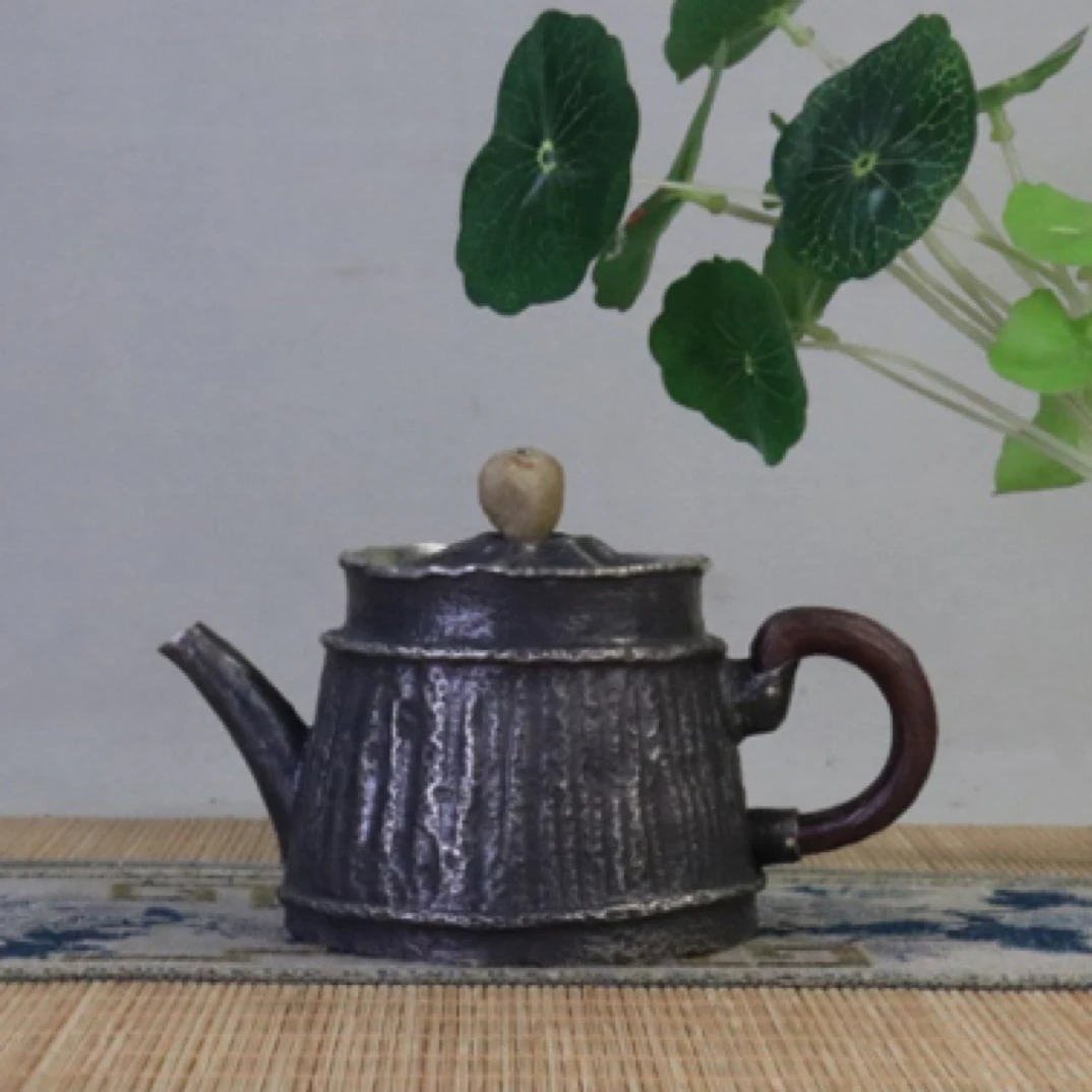 手工锤纹一张打银壶姹寂风泡茶壶功夫茶具中式木柄银壶