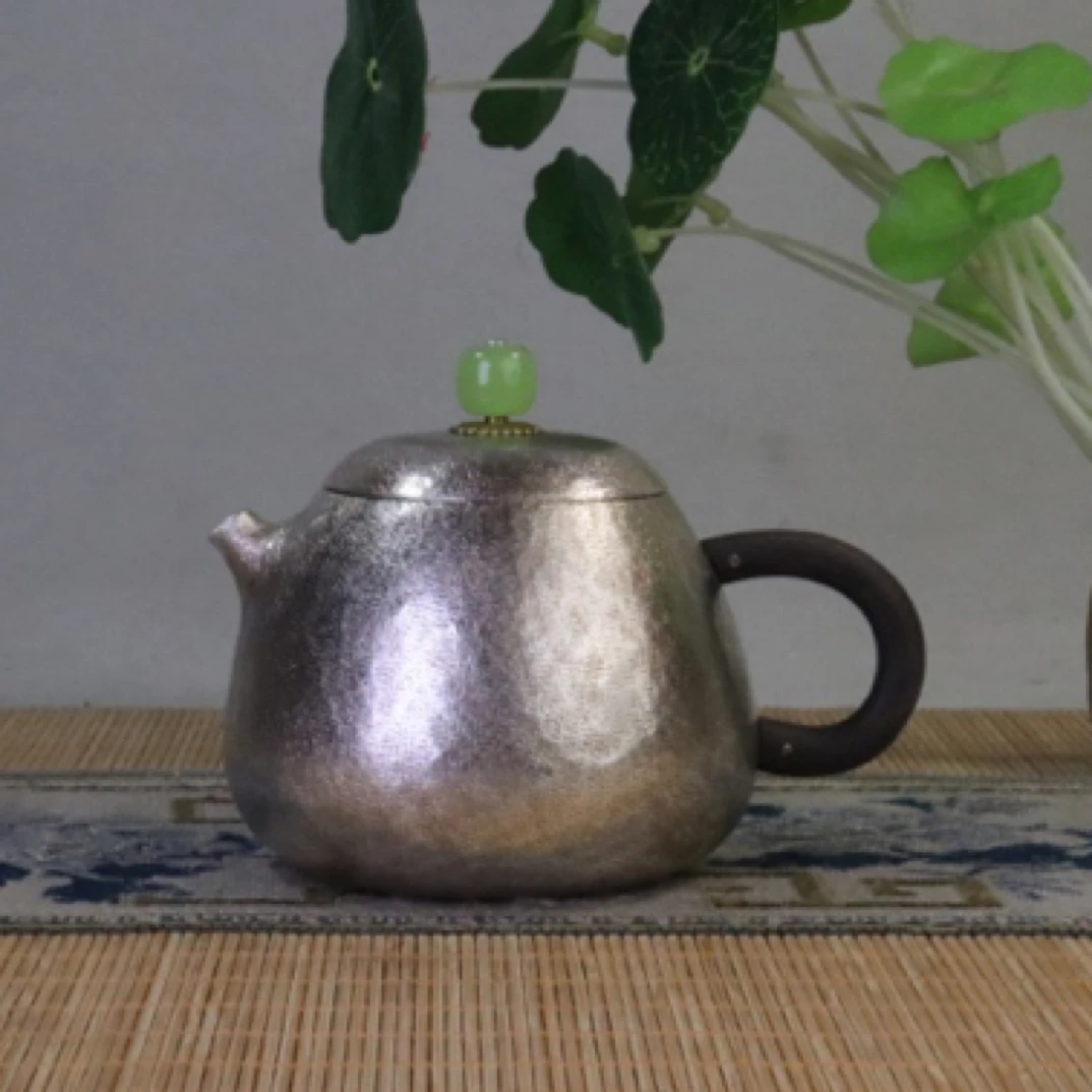 手工锤纹银壶木柄家用茶道中式泡茶壶功夫茶具纯手工一张打