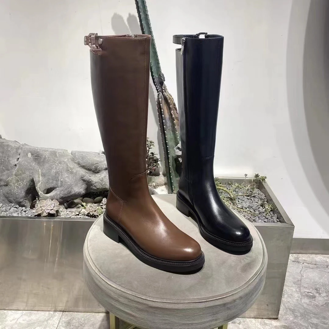 厚底高筒靴洋气长靴骑士秋季百搭女士高筒秋冬长筒靴冬季时尚真皮