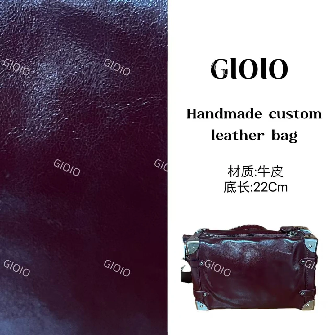 GIOIO手工真皮单肩斜挎包1124-牛-红  L盒子-银扣