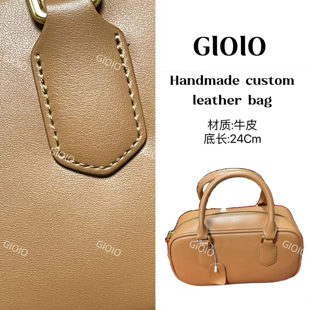 GIOIO手工真皮单肩斜挎包7011-牛-棕 保龄球-金扣