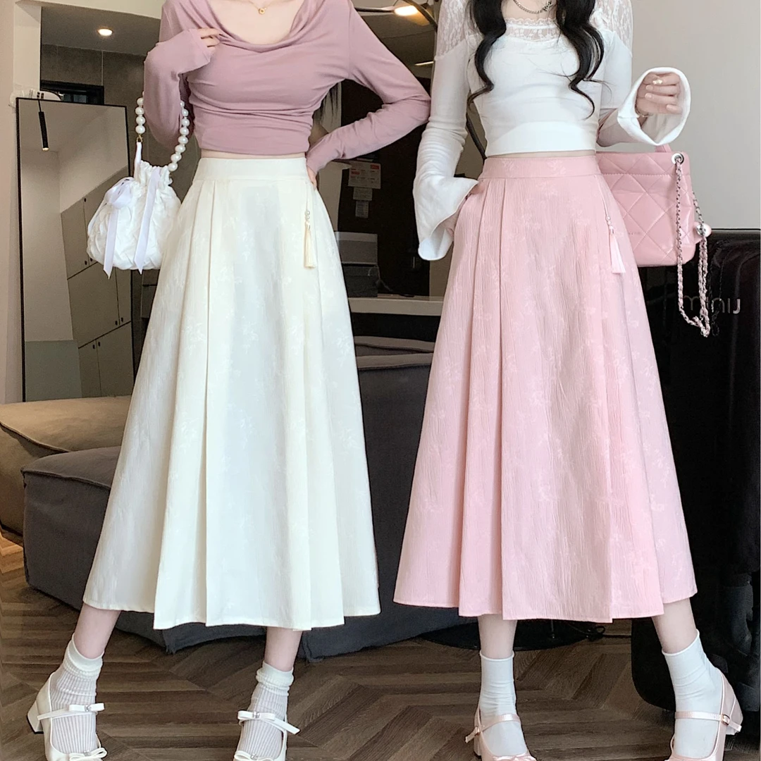 【精选】新中式国风提花长款百褶裙显瘦半身裙改良版国风裙马面裙