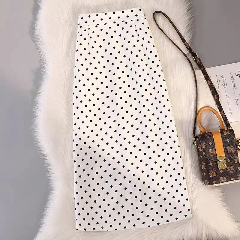 西装料波点裙圆点半身裙中长裙包臀裙高腰通勤显瘦裙一步裙