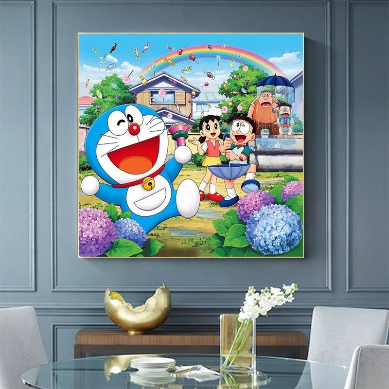 叮当猫十字绣哆啦A梦2023新款线绣客厅小幅卡通卧室小件儿童房画