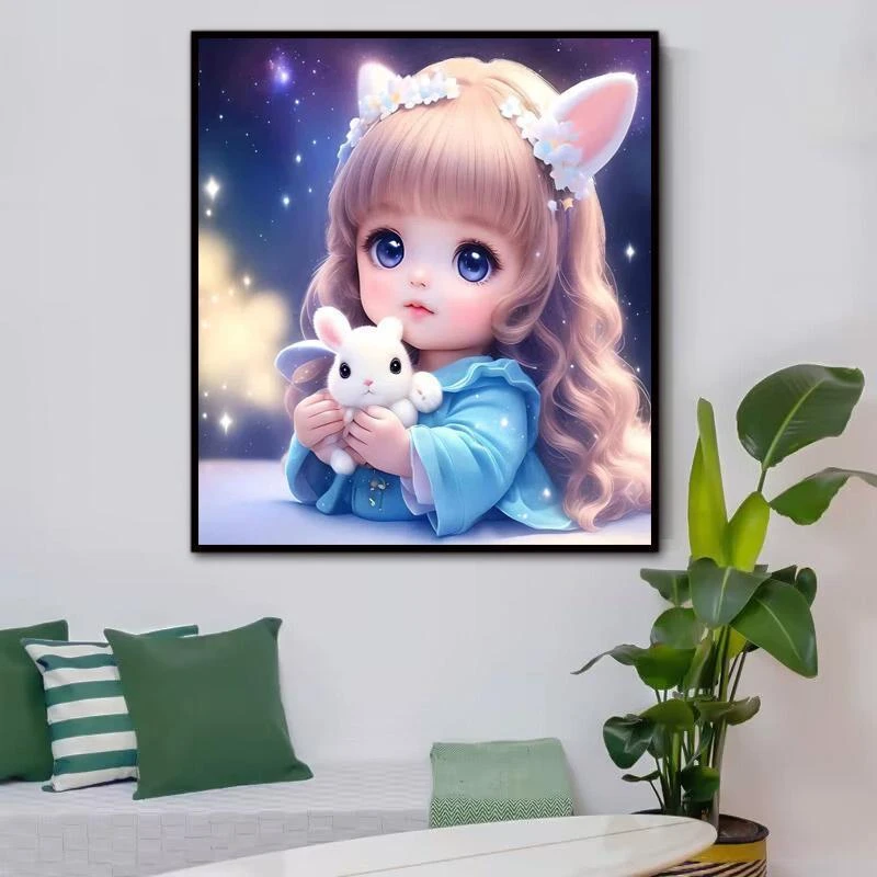 网红星空女孩十字绣2023新款绣客厅卧室卡通人物简单新手工自己绣