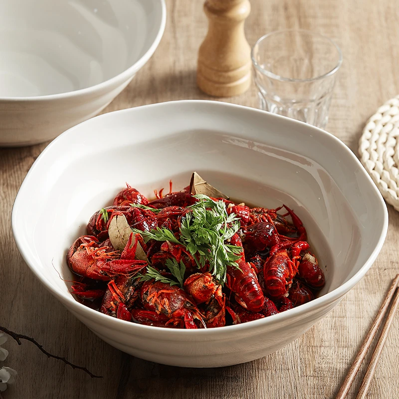 德化异形超大碗家用汤碗创意陶瓷高级感白色ins汤盆酸菜鱼碗LE