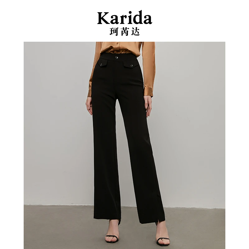 Karida珂芮达 【嘉人有约】简约气质通勤显腿长阔腿裤黑色休闲裤