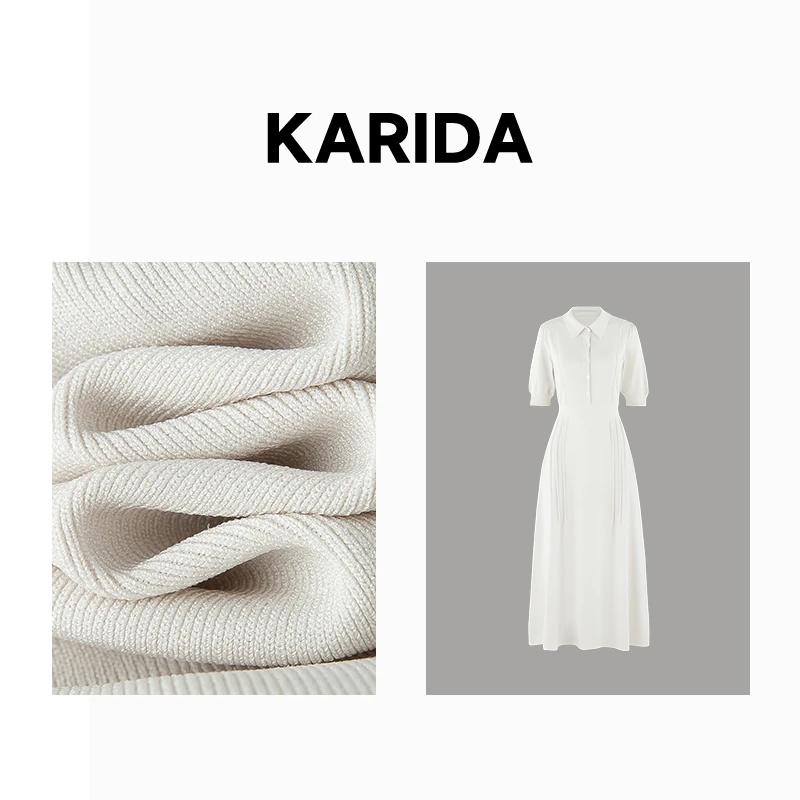 Karida珂芮达【静奢左岸】法式小翻领线条装饰收腰连衣裙宽松连衣裙
