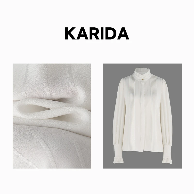 珂芮达Karida【晚风】法式温柔木耳边领长袖衬衫白色时尚网红休闲