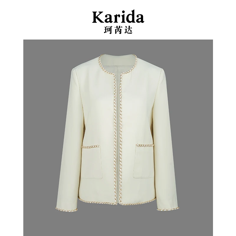 短视频珂芮达Karida【钰金香】小香风金属编织设计师西服外套白色