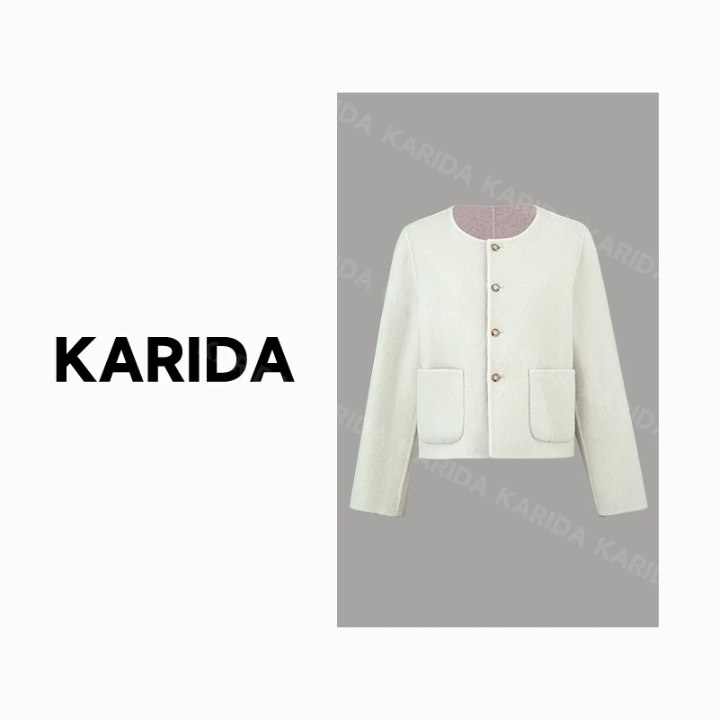 珂芮达【千金衣橱】新款春季气质时尚百搭小香风短毛呢大衣