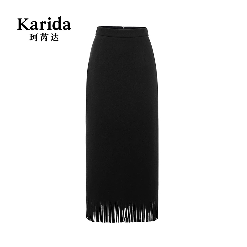珂芮达Karida【朵拉下午茶】法式优雅流苏遮胯显瘦纯色半裙中长款