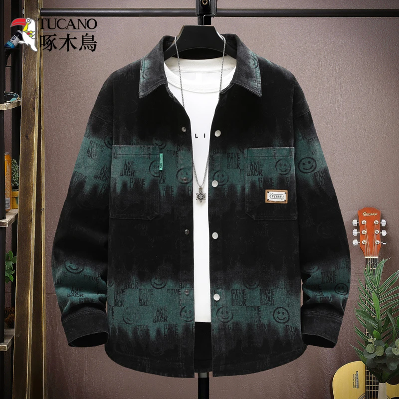 啄木鸟春秋季新款潮牌复古宽松牛仔外套男潮流男士工装夹克青少年