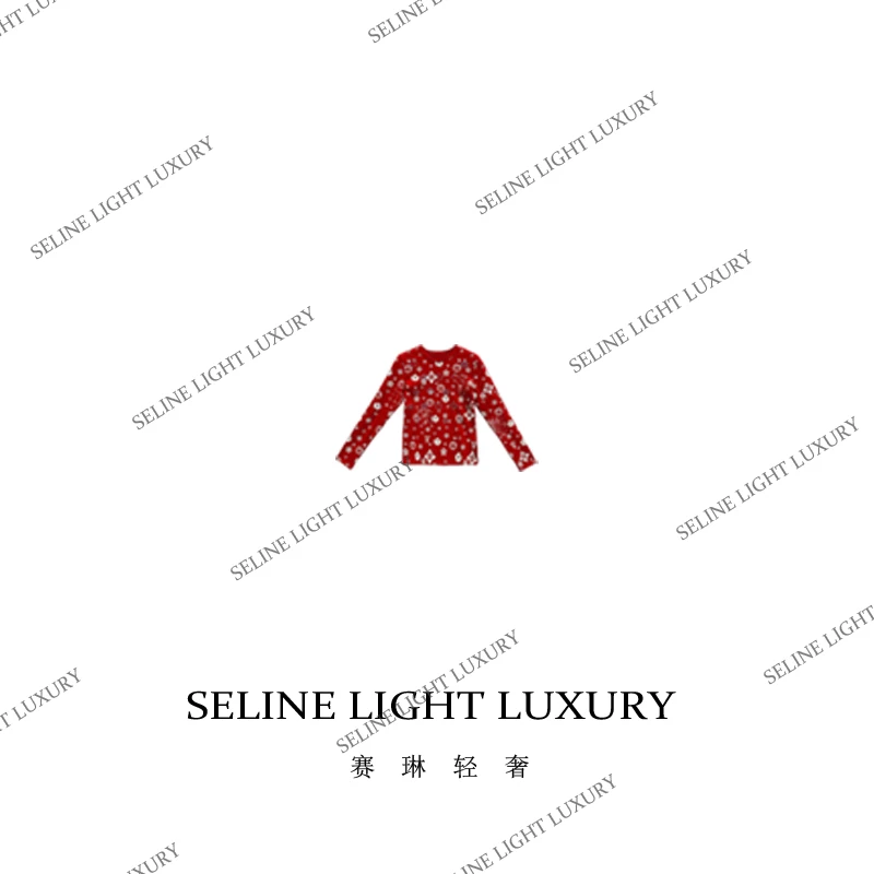 【24Q-132】2024 SELINE 秋冬原创轻奢红色烫钻长袖百搭圆领上衣