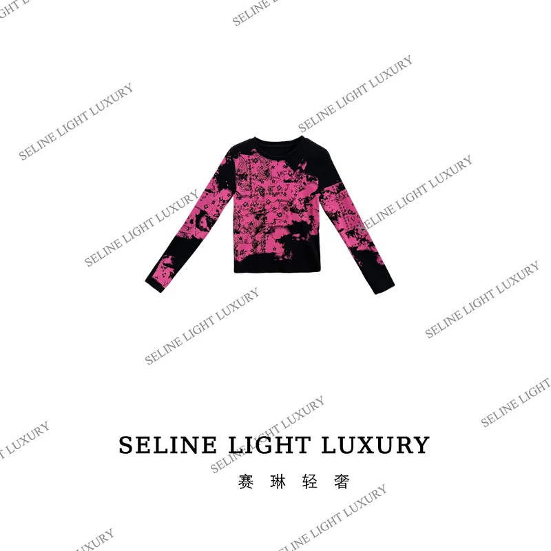 【24Q-076】2024 SELINE 设计感秋冬水墨气质印花百搭时尚休闲上衣