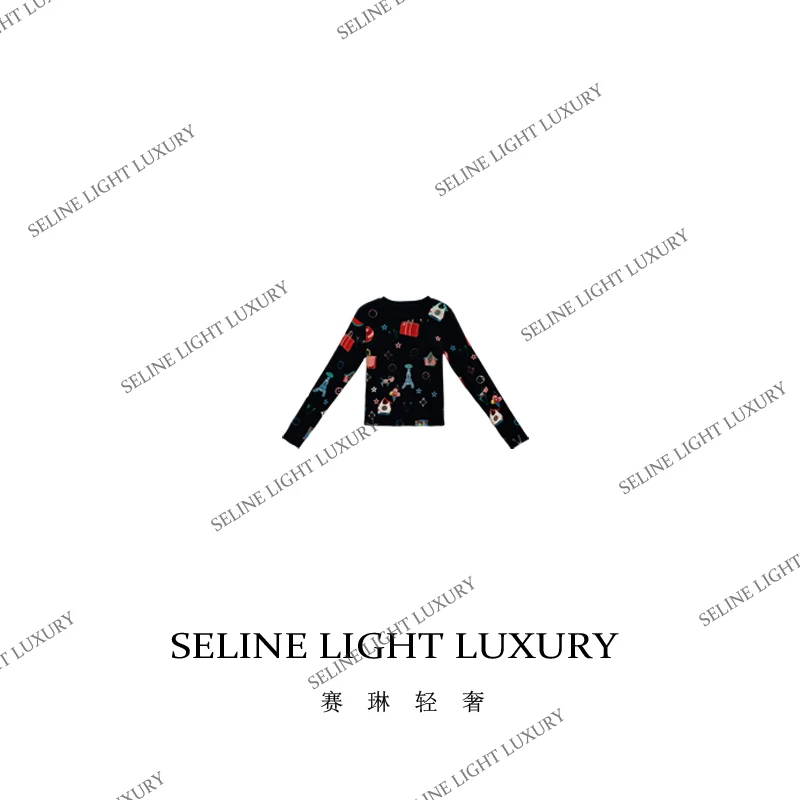【24Q-131】2025 SELINE 秋冬原创重工轻奢黑色长袖百搭圆领上衣
