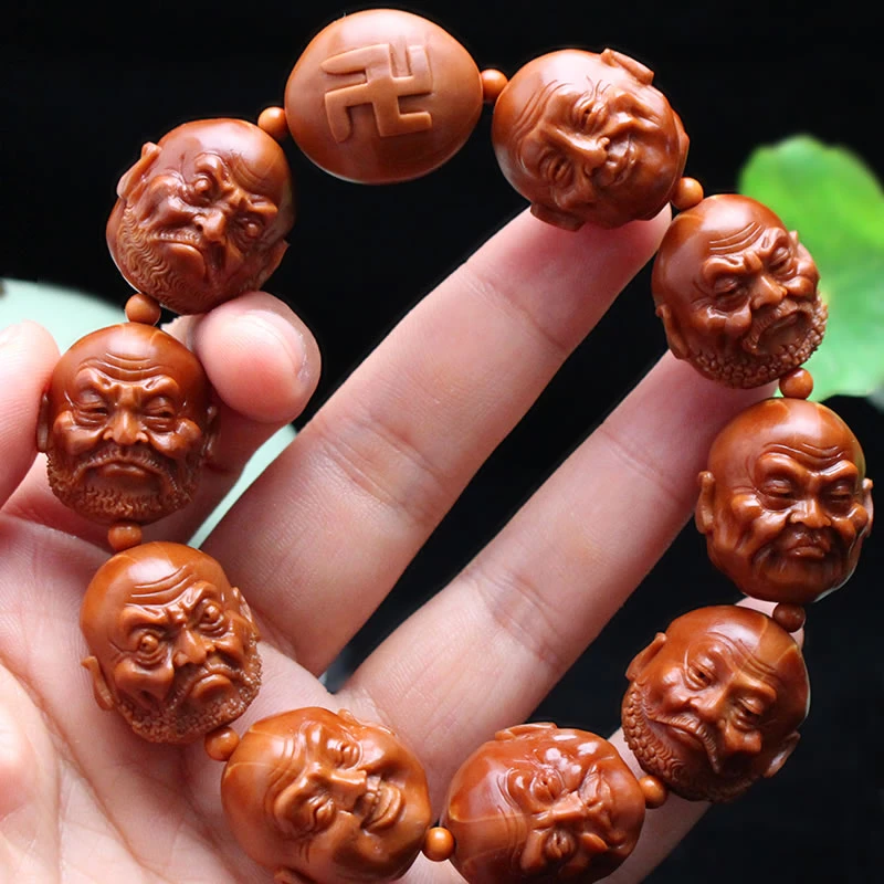 橄榄核雕铁核双面写实十八罗汉手串