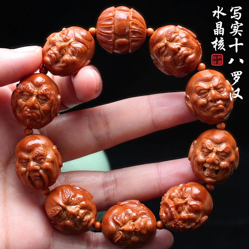 橄榄核雕大籽写实十八罗汉手串男士