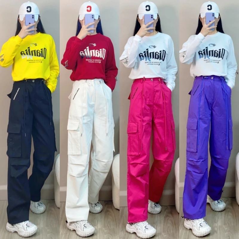 秋冬新款水洗棉工装裤广场舞曳步舞跳舞裤子女时尚潮流百搭显瘦