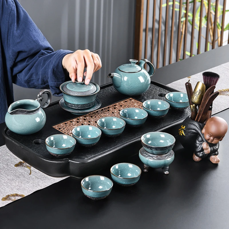 祥业哥窑茶具套装组合家用办公室会客茶壶茶杯高档礼盒装泡茶用品