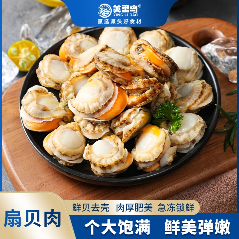 新鲜冻扇贝肉红贝肉干净无沙大个速冻锁鲜饱满美味1.5kg/盒