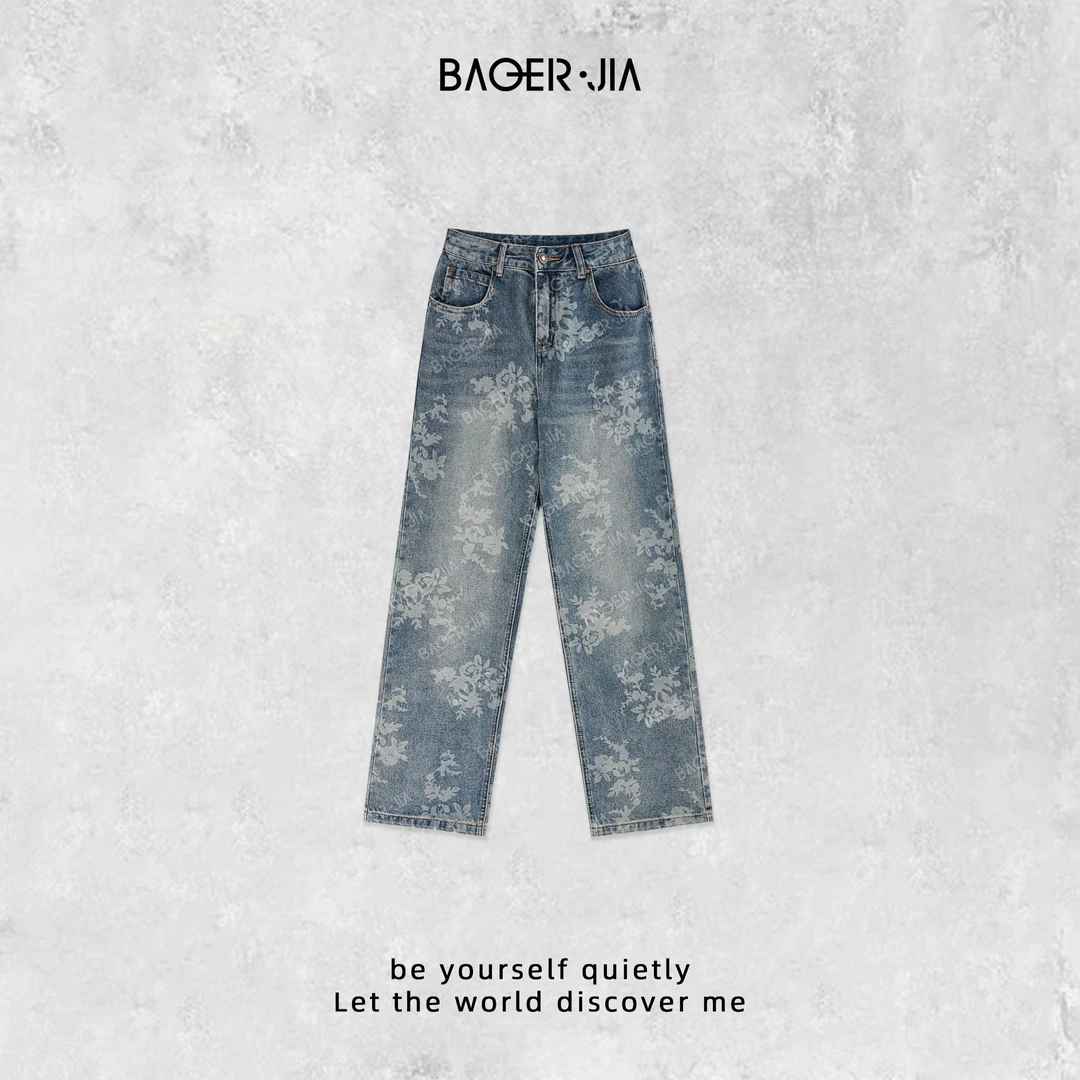 15-【花卉】宝儿家含幂BC61324411冬季款复古洗色设计款直筒牛仔裤