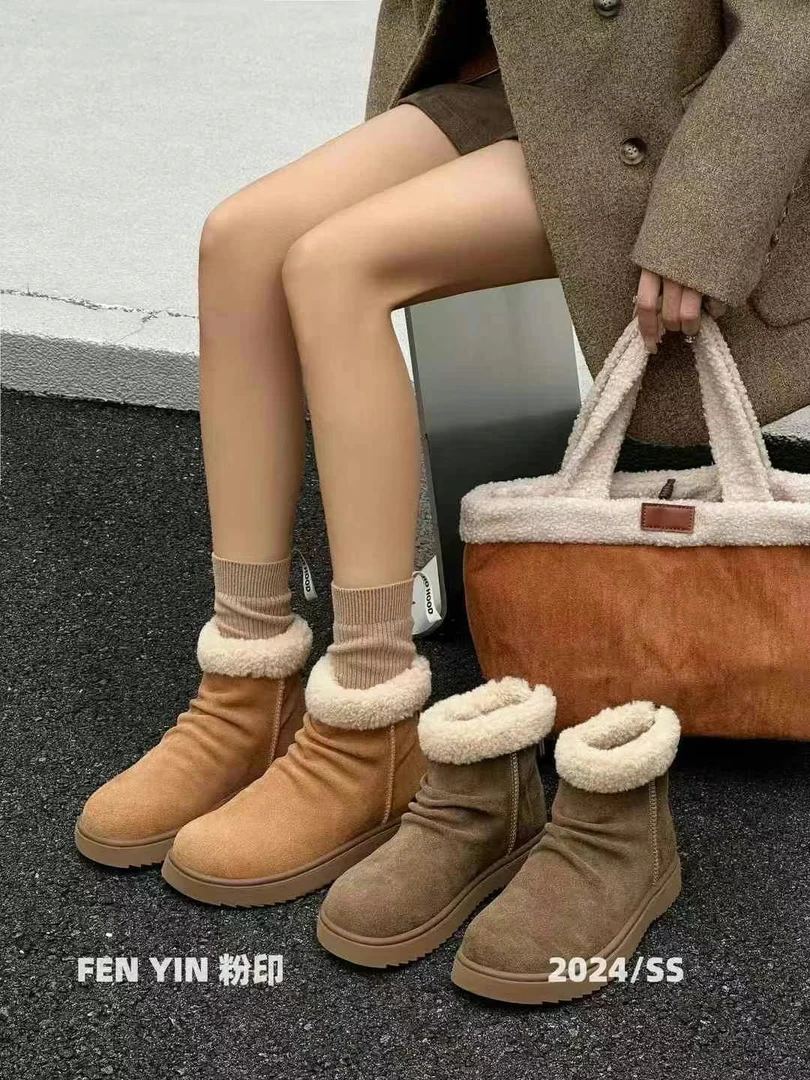 新款加绒雪地靴女冬季保暖防风厚底棉鞋