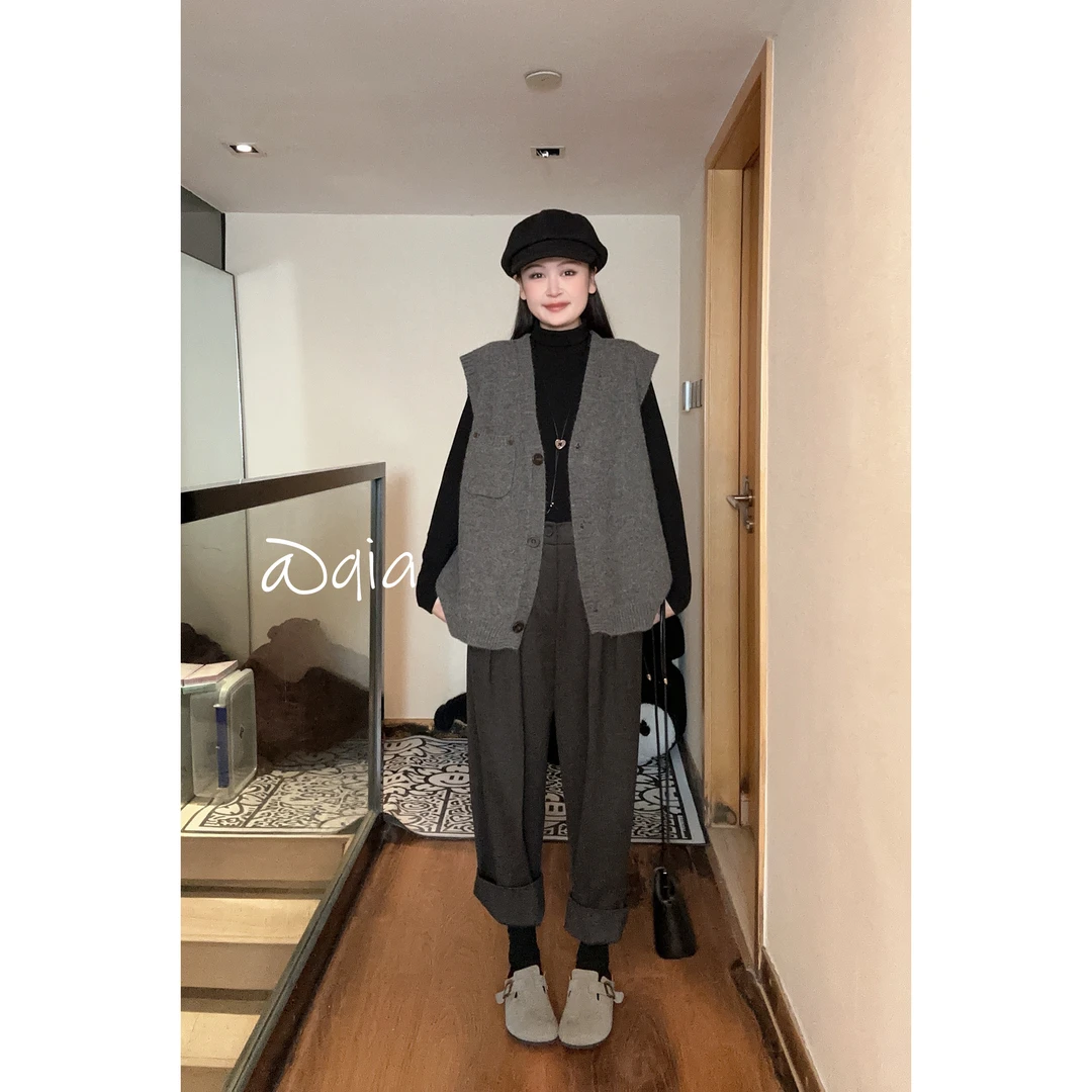 清仓 姜恰恰 —【简约马甲】韩版宽松小口袋针织百搭针织马甲