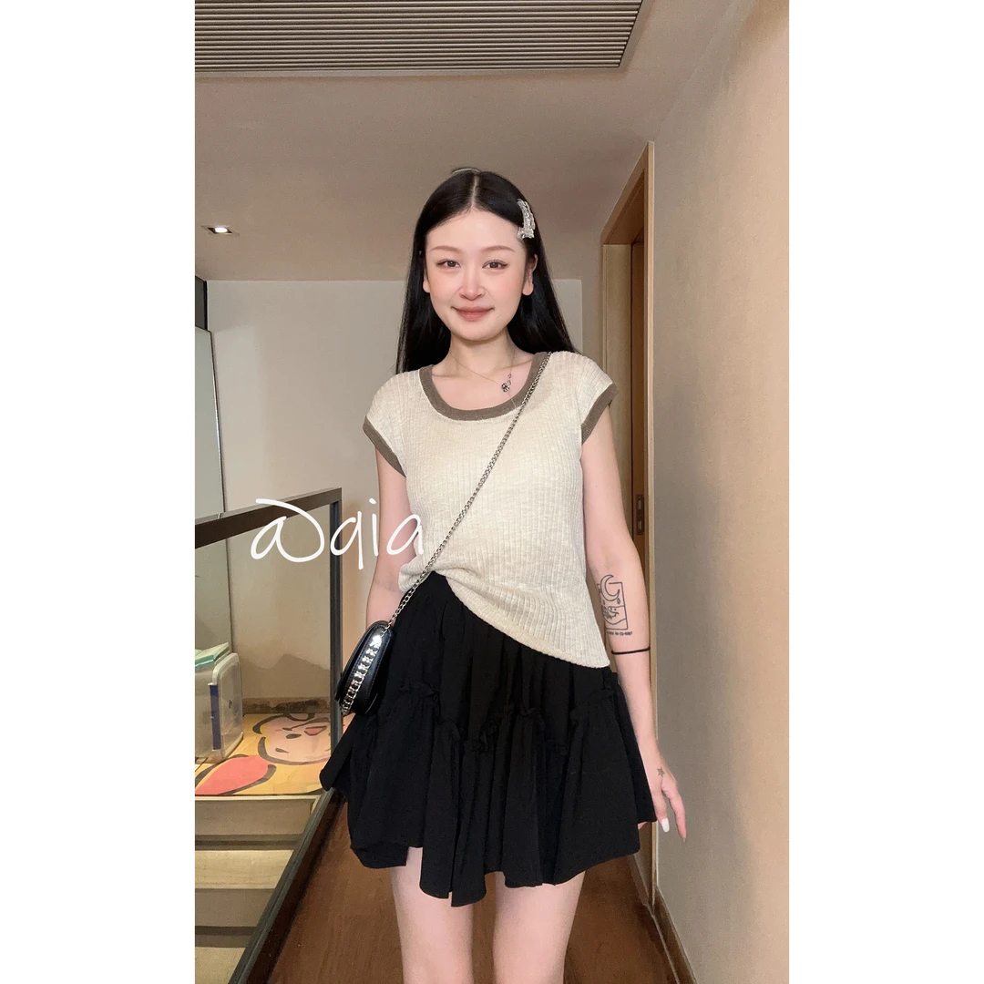 清仓  姜恰恰 —【返校生】冰丝时尚拼接设计感气质短款小众背心