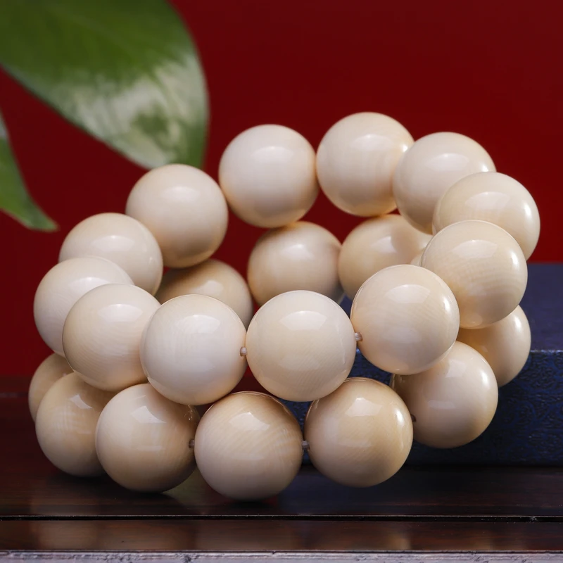 悟仰堂 天然猛犸象牙男手串20mm保真满纹冰料无漂白单圈佛珠手链