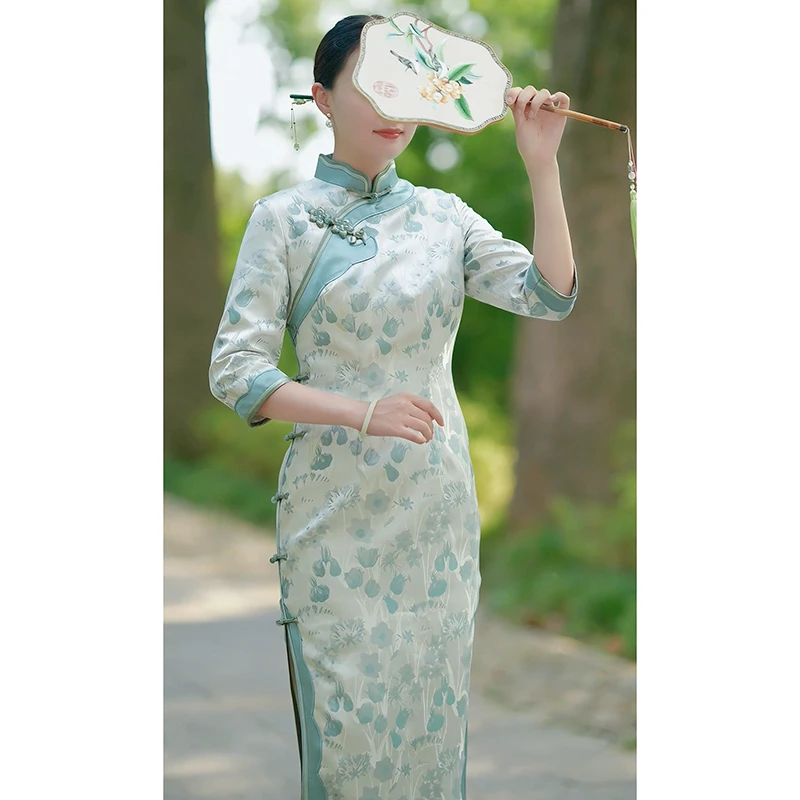 徐永良 54014 中国风旗袍织锦缎提花七分袖高档精致气质复古日常