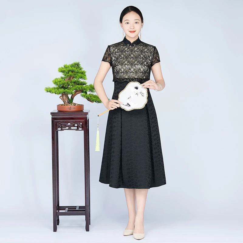 【C魅】 徐永良 55858改良旗袍夏季显瘦A字裙