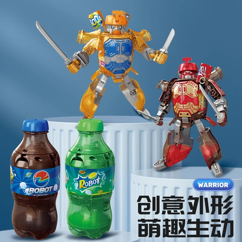 汽水机器人儿童变形玩具瓶装可乐机甲金刚模型3男孩礼物新款武士