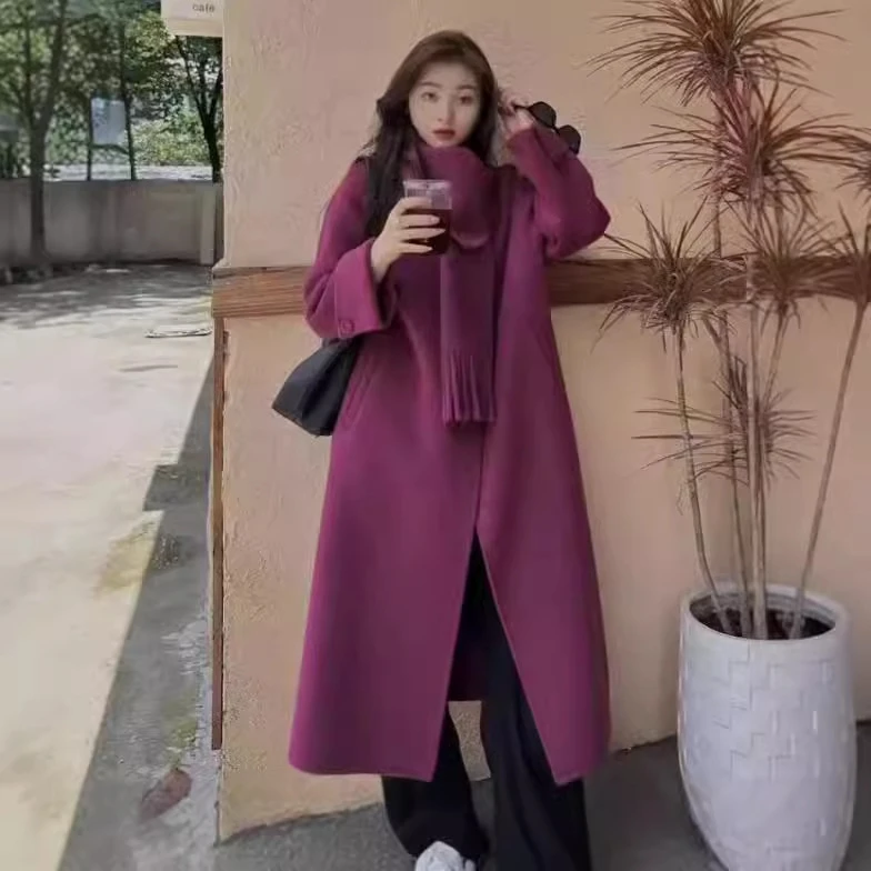 双面羊毛轻奢长款加厚围脖冬季级感2025双面保暖外套大衣秋冬显瘦