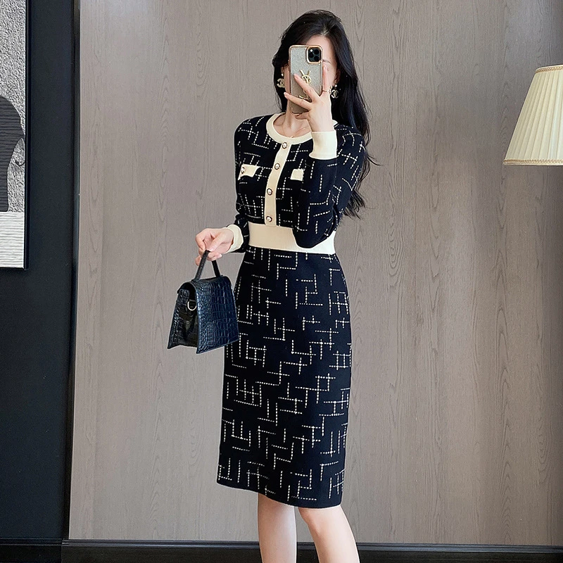 小个子中长款针织包臀连衣裙女打底内搭秋冬女神范修身气质毛衣裙