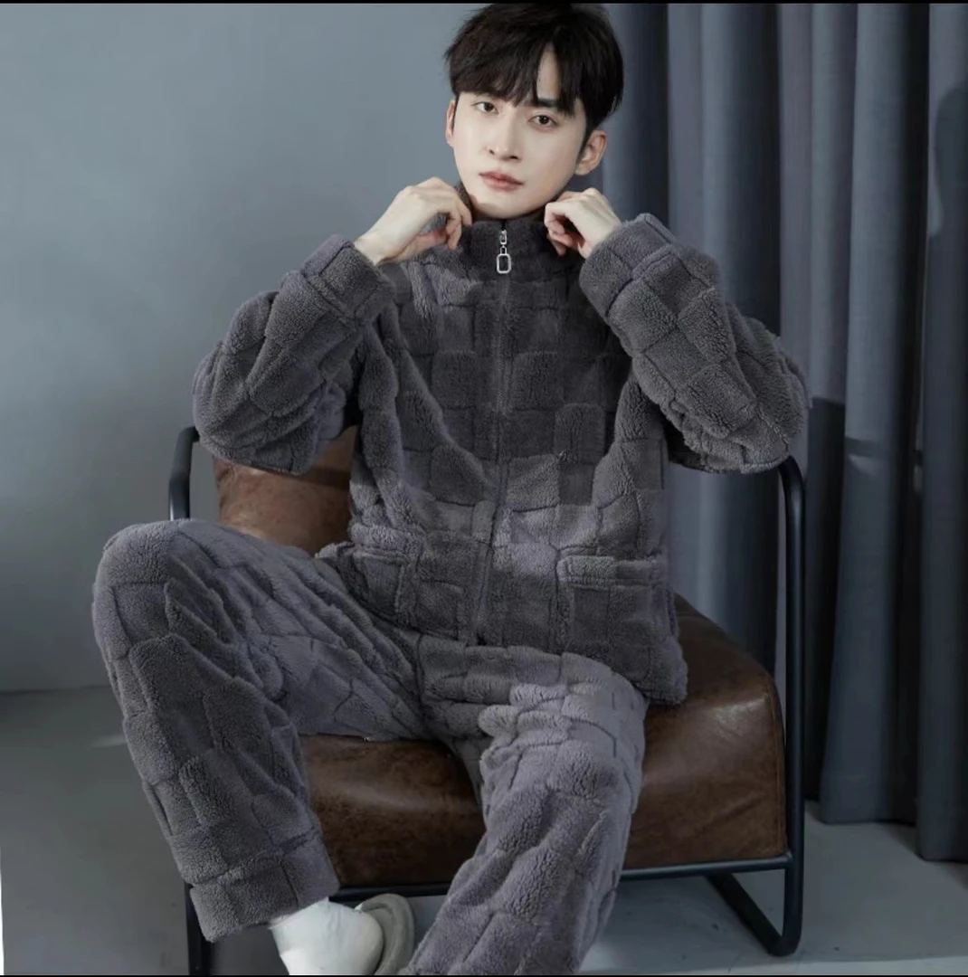 （拉链款）秋冬新款男士保暖冬款加绒可外穿大码睡衣