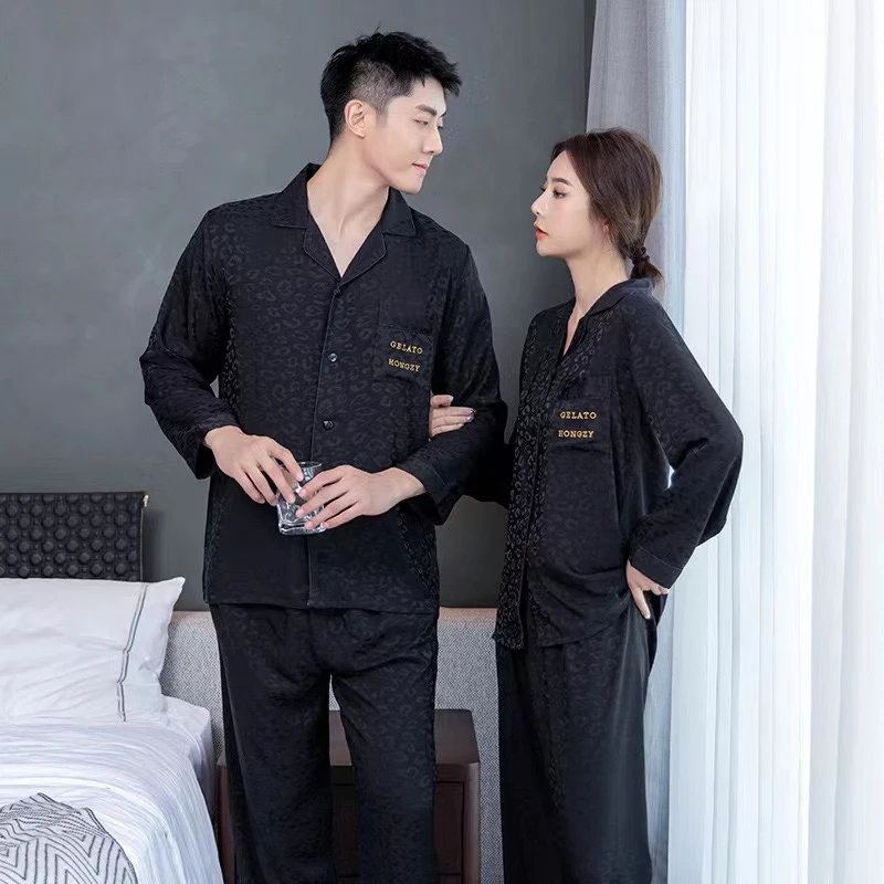 （803#）高端睡衣2024年新款高级感情侣豹纹提花薄款宽松家居服