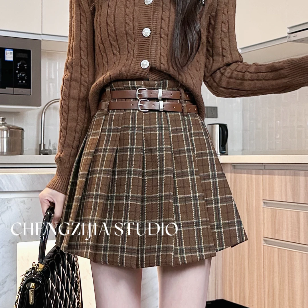 QZ0191学院风高腰格子短裙