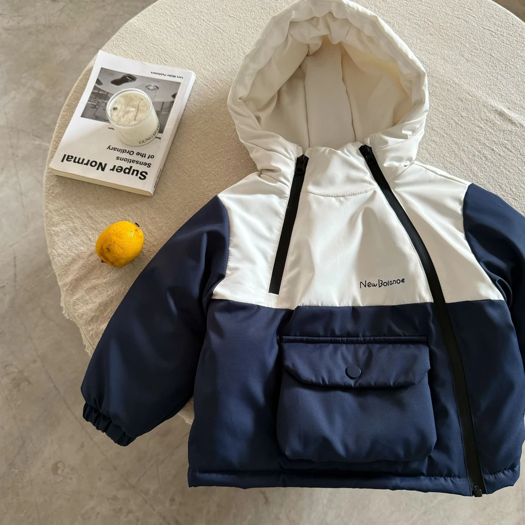 儿童棉衣2025冬季新品男女童撞色连帽棉衣宝宝字母加厚棉袄33707