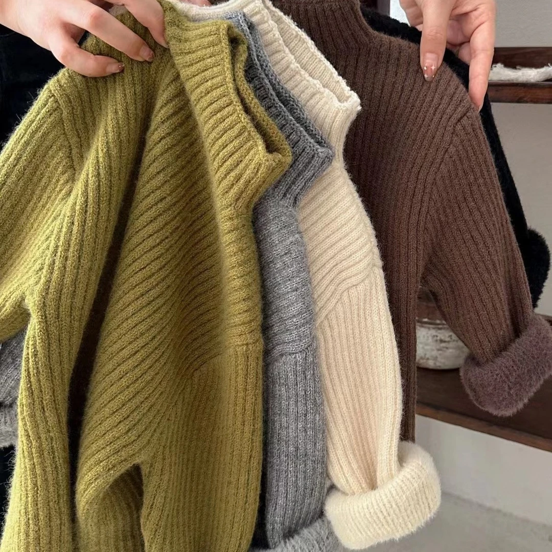 儿童毛衣2024冬季新品男女童纯色半高领毛衣宝宝加厚毛线衫77909