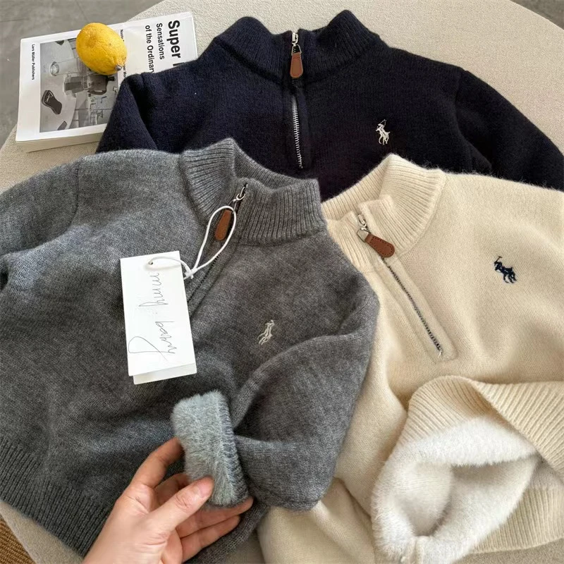 儿童毛衣2024冬季新品男女童刺绣半高领毛衣宝宝毛线套头衫6001