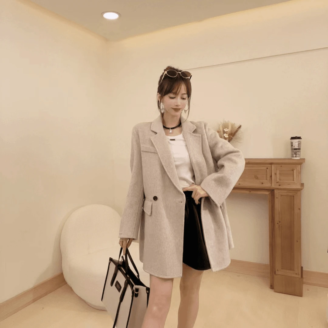新款秋冬羊绒百搭韩版高端羊绒大衣66015