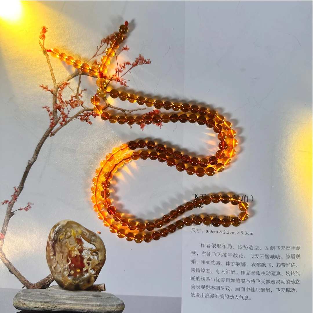 臻雅珠宝-缅甸天然灵草珀6+108珠时尚轻奢百搭大气珠珠长链