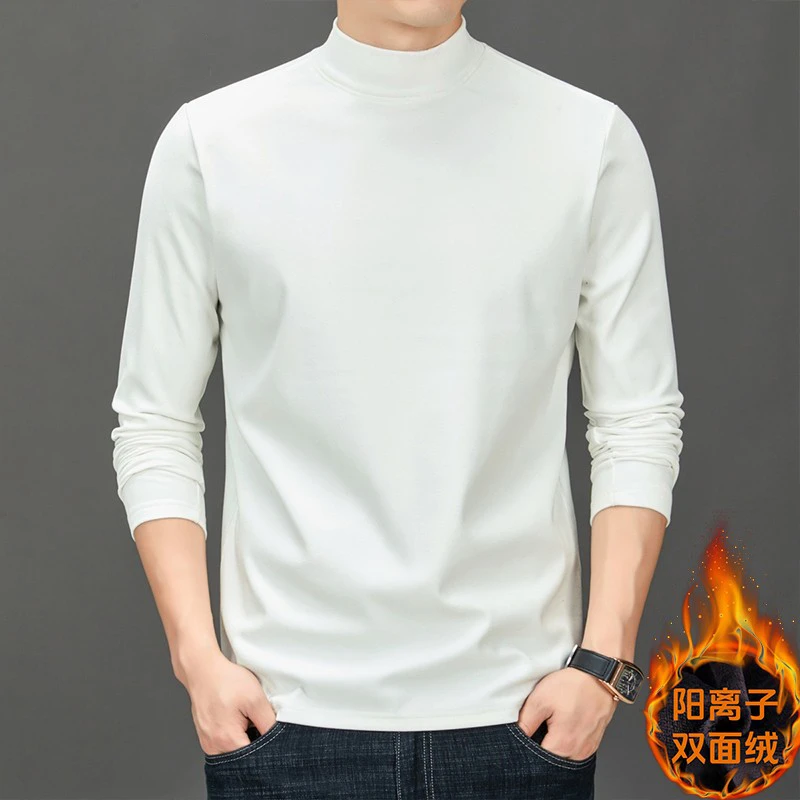 阳离子双面德绒半高领打底衫男士t恤2024新款内搭衣服潮牌秋装