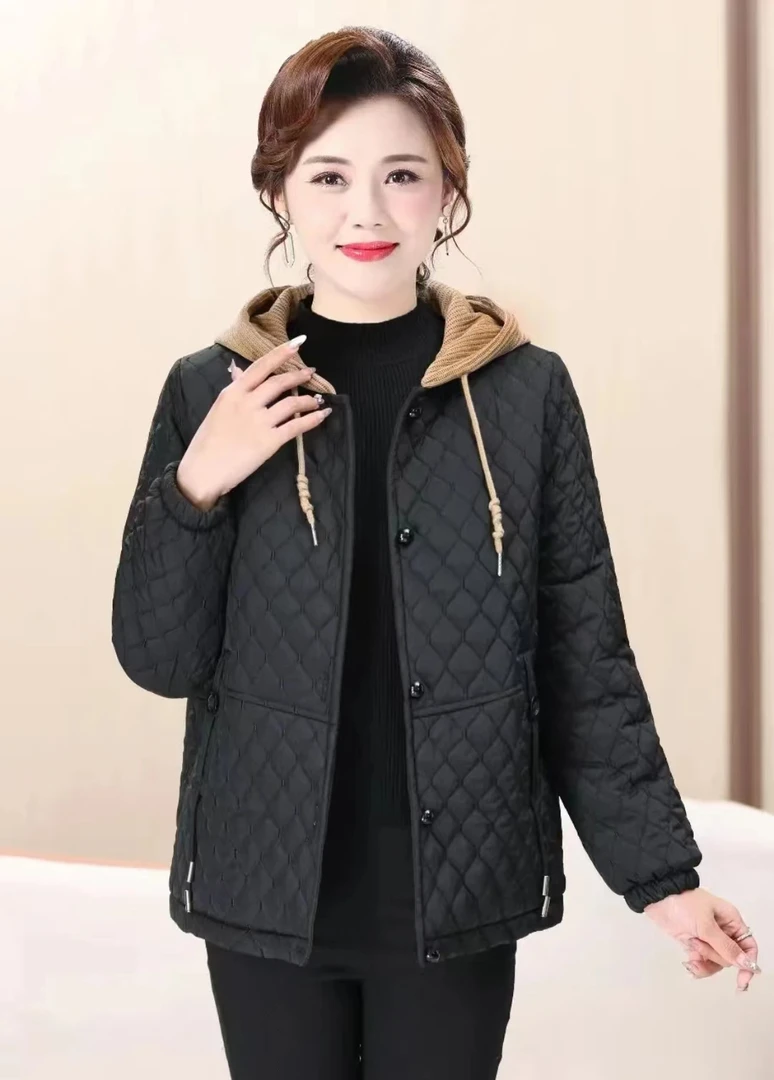 2023新款妈妈装女装外套棉衣加厚经典连帽款