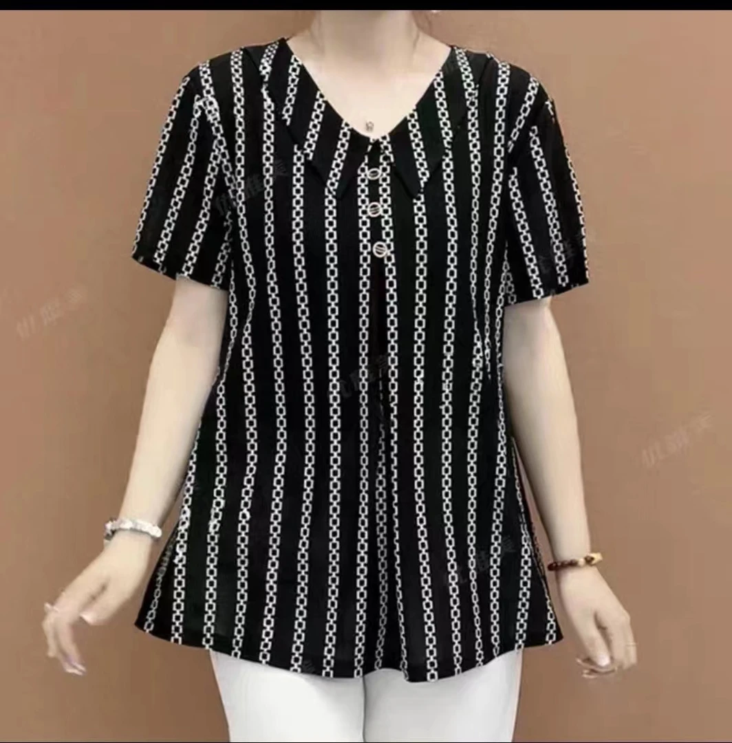 夏季新款加肥加大胖瘦可穿宽松显瘦舒适透气清爽碎花短袖妈妈上衣