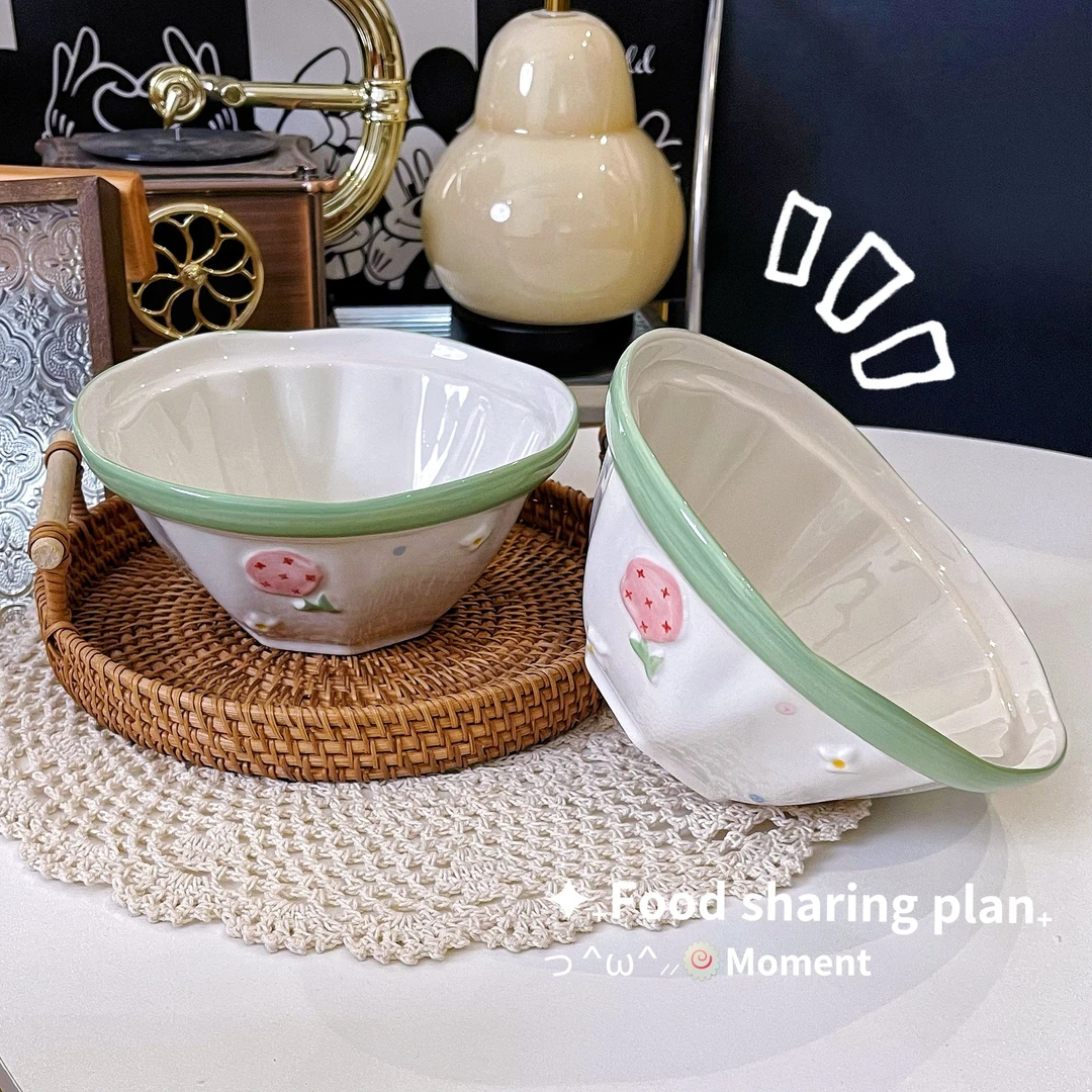 可爱少女心创意手绘花满星辰家用陶瓷釉下彩沙拉碗泡面碗大容量