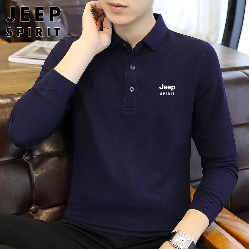 JEEP/吉普POLO衫男士长袖T恤polo衫男士polo衫高级感百搭打底翻领