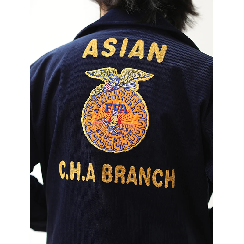 灯芯绒三色美式复古精工刺绣外套 阿美咔叽FFA农协夹克MBBCAR窄幅